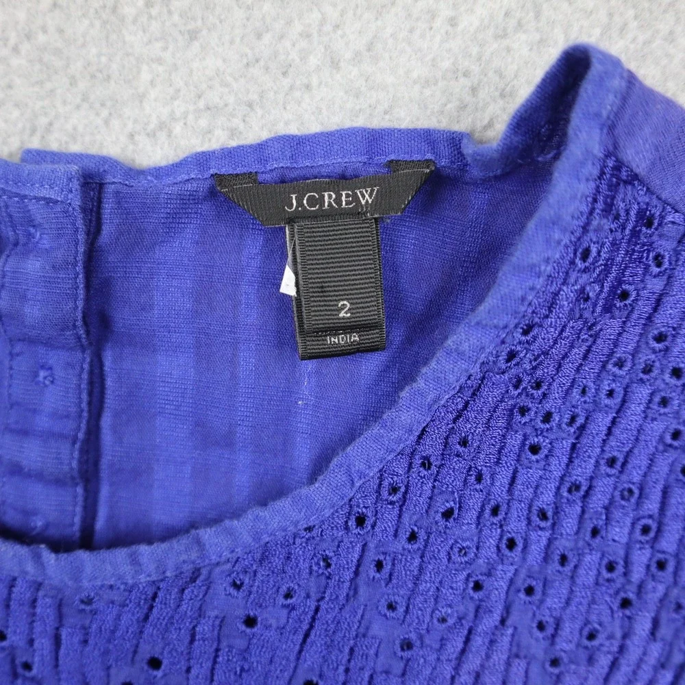 J. Crew Top Womens 2 Sleeveless Eyelet Smocked Blue Tonal Check Cotton Blouse